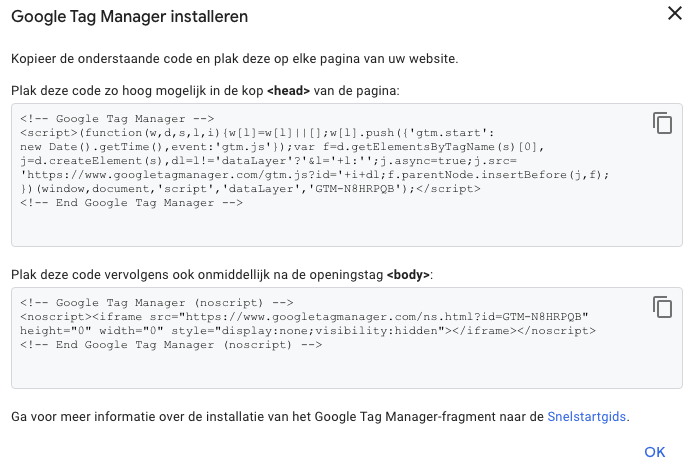 Google Tag-Manager Installeren HTML